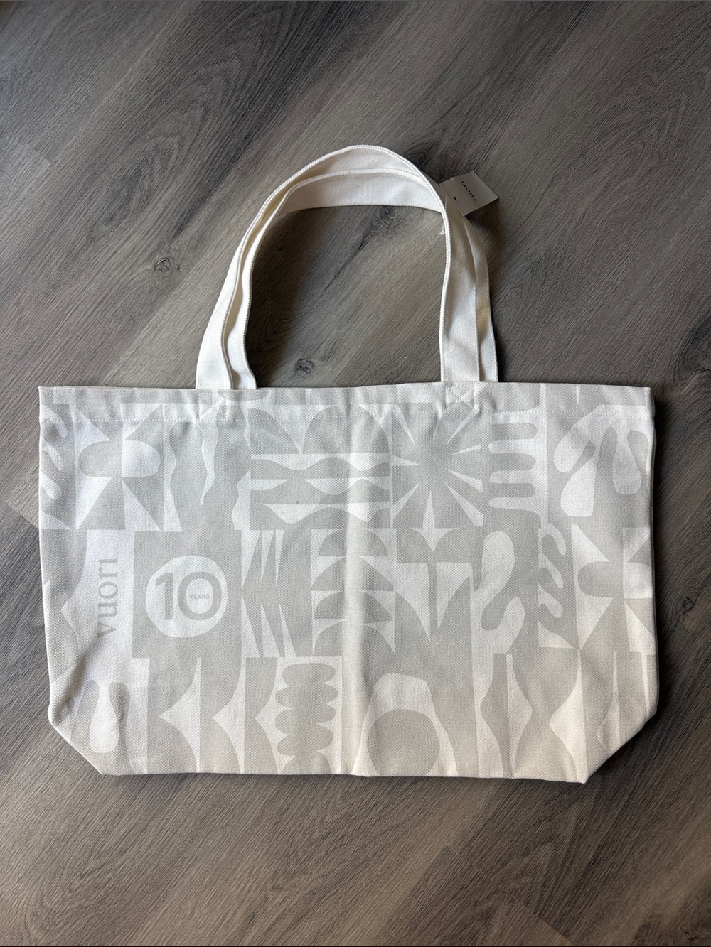 Vuori White Patterned Canvas Tote Bag